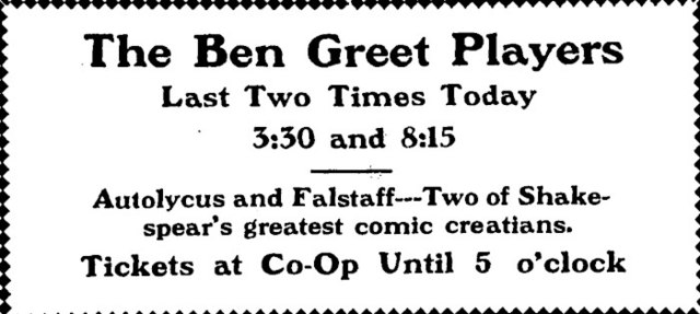 Advertisement in the Daily Illini for the Ben Greet Players