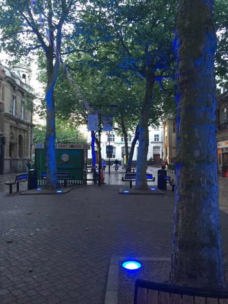 File:Blue light area, Peterborough city centre at dusk - geograph.org.uk - 5021362.jpg