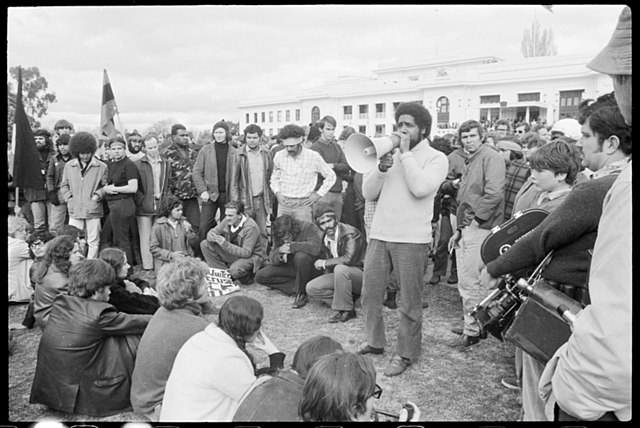 Addressing a protest at the Aboriginal Tent Embassy, July 1972