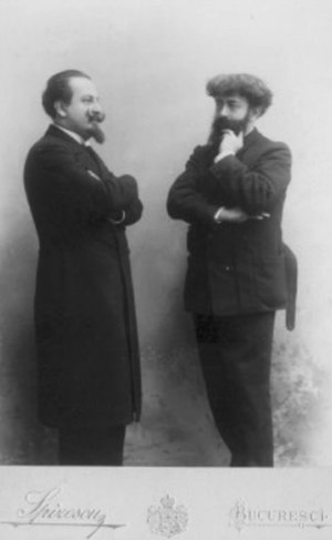Photograph of Bogdan-Pitești (left) and Joséphin Péladan, during the latter's visit to Bucharest