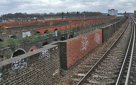 Derelict Bricklayers' Arms branch line on the South Eastern Railway. Bricklayers Arms Branch Line.jpg