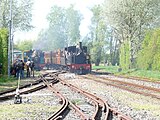 Strengelspoor van meterspoor en normaalspoor te Noyelles aan Chemin de Fer de la baie de Somme.