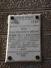Plaque in the house of the French immigrant Morandais, origin of the Chilean surname Morandé.
