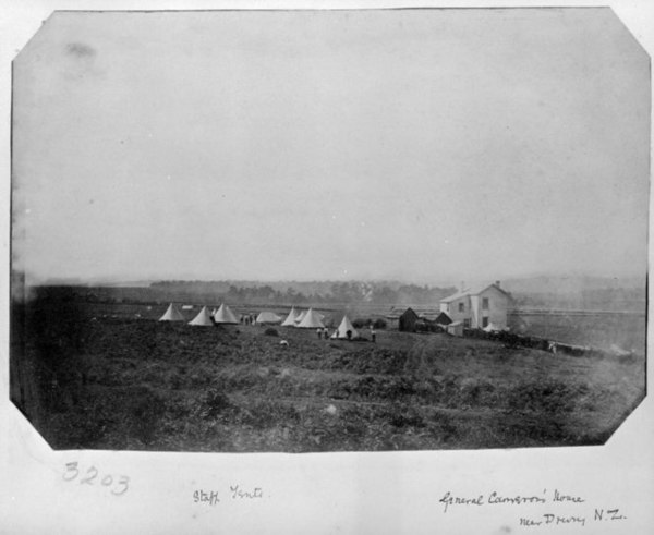 Cameron's house near Drury, Auckland, with staff tents to the left