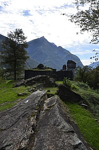 Castello Serravalle. View to Pizzo Magn, Val Pontirone