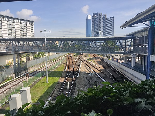 LRT track around Chan Sow Lin, the interchange station between two lines. The Exchange 106 is visible in the background.