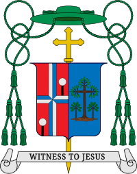 This is a representation of the coat of arms of Clarence Richard Silva, bishop of the Roman Catholic Diocese of Honolulu. Coat of arms of Clarence Richard Silva, Bishop of the Diocese of Honolulu.svg