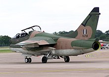 A-7 Corsair II aircraft made by Ling-Temco-Vought. This example, a former US Navy aircraft, was photographed at a British airshow in 2005. It was retired from service by 2014 from the Hellenic Air Force (Greece). Corsair.sideview2.fairford.arp.jpg