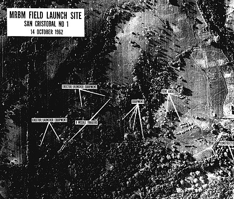 One of the first U-2 reconnaissance images of missile bases under construction shown to President Kennedy on the morning of October 16, 1962