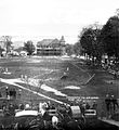 A baseball game against Amherst College being played on the Green, 1890.