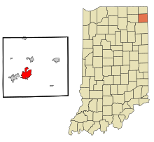 DeKalb County Indiana Sisällytetyt ja rekisteröimättömät alueet Auburn Highlighted.svg