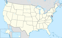 Delaware har markeret på USA-kortet.