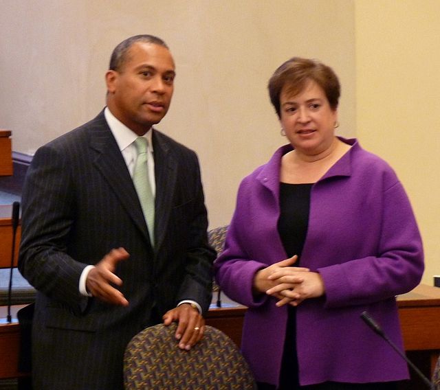 Patrick with future Supreme Court associate justice Elena Kagan at the Harvard Law School, in 2008.