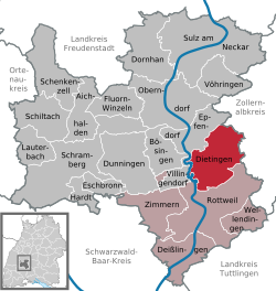 Elhelyezkedése Baden-Württemberg térképén