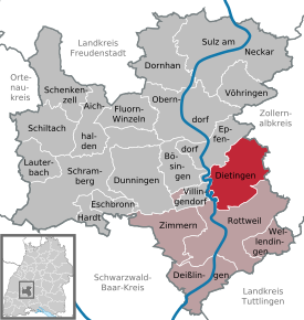 Poziția Dietingen pe harta districtului Rottweil