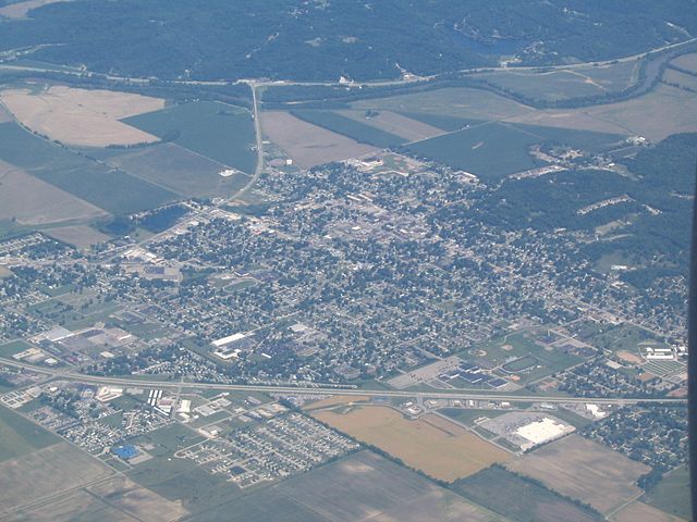 An aerial photograph of Martinsville in June 2006, taken looking northwest.