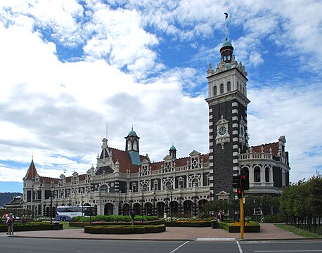 Dunedin railway station, in Dunedin, New Zealand, is one of the country's most famous historic buildings.[48]