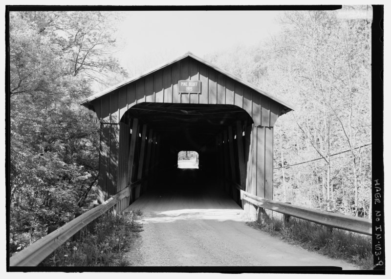 File:ELEVATED VIEW OF EAST PORTAL WITHOUT SCALE. - Pine Bluff Bridge, Spanning Big Walnut Creek, CR 950N, Bainbridge, Putnam County, IN HAER IN-103-9.tif