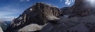 Massif of Elferkogel (Cima Undici) in the Sexten Dolomites.