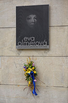 Eva Olmerová memorial plaque on the house in Eliášova Street 21 in Prague 6 – Bubenec where the singer lived.