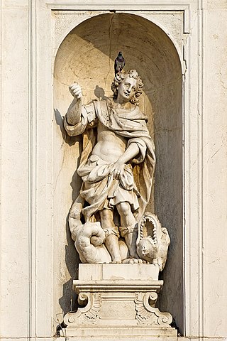 San Teodoro - Detail from the facade of the church of San Tomà, by Francesco Bognolo (1742)