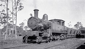G & C Hoskins' locomotive 'Iron Duke' on the Cadia Mine railway, 1920s. G. and C. Hoskins, Loco. 'Iron Duke', Cadia, NSW, 1920s (Aust. Railway. Hist. Soc., ARHSBox058 1562).jpg