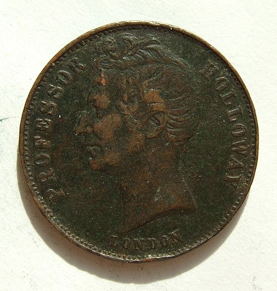 File:GREAT BRITAIN, LONDON 1857 -PROFESSOR HOLLOWAYS PILLS and OINTMENTS HALFPENNY TOKEN b - Flickr - woody1778a.jpg