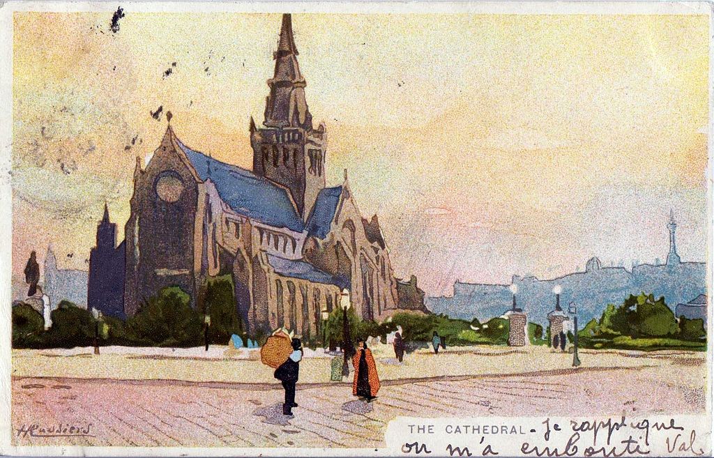 Carte postale de Henri Cassiers représentant la cathédrale Saint Mungo à Glasgow vers 1901.