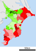 Growth rate map of municipalities of Chiba prefecture, Japan