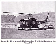 An HU-1A of the 57th Medical Detachment (Helicopter Ambulance) at Nha Trang in 1963 HU-1A 57th Med Det Nha Trang 1963.jpeg