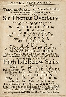 <i>High Life Below Stairs</i> 1759 comedy play by James Townley