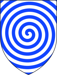 Original canting arms of Gorges: Argent, a gurges (whirlpool) azure. These arms were used continuously by the senior line of Gorges of Tamerton Foliot, Devon, but were dropped by Ralph IV, 2nd Baron Gorges, in favour of the arms of his distant ancestor de Morville, Lozengy, or and azure. He is recorded as having borne the latter at the Siege of Caerlaverock in 1300 Heraldic gurges (whirlpool) Gorges.svg