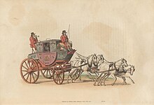 Mail coach decorated in the black and maroon Post Office livery, 1804 Houghton 44W-1384 - Pyne, Costume of Great Britain.jpg