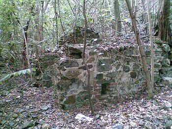 A ruin in Hunthum's Ghut, possibly of the original manor house. Hunthum's ghut ruin 04.JPG