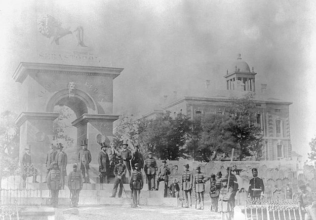 Inauguration of the Sebastopol Monument in 1860. The monument was built to honour Nova Scotians who fought in the Crimean War.