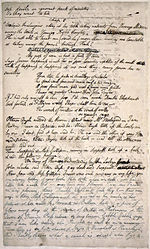 Page 8 of the only known manuscript of An Island in the Moon (note the different colour inks, indicating different periods of composition) Island in the Moon.jpg