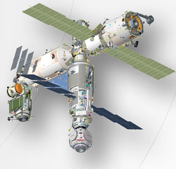 ISS Russian orbital segment after docking of UM Prichal module Iss before and after undocking of progress m-um from prichal (cropped).png