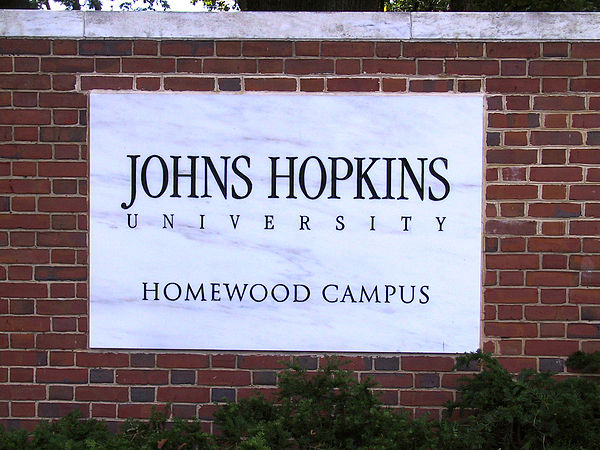 A sign for Johns Hopkins University