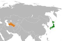 JapanとTurkmenistanの位置を示した地図