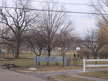 Junge Park is situated along the Duck Creek bike path. The park includes baseball and softball fields, along with sand volleyball, and basketball courts.