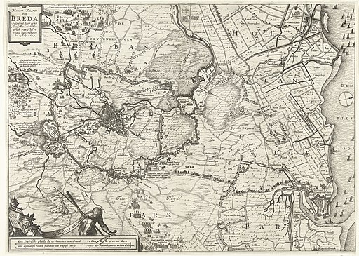 Kaart van het beleg van Breda, 1637 Nieuwe Kaerte van Breda belegert door syne Altessa Frederick Hendrick van Nassou Prince van Orangien den 23 July 1637 (titel op object), RP-P-OB-81.412