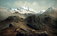 Painting of Kanchinjínga as seen from the Singalila Ridge by Hermann Schlagintweit, 1855[31]