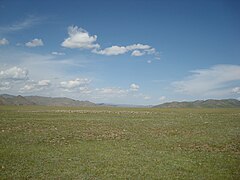 Grass steppe in the Khövsgöl Province, Mongolia.