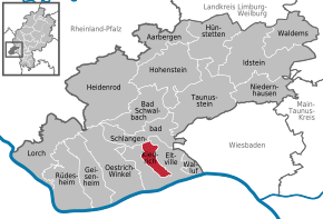 Poziția comunei Kiedrich pe harta districtului Rheingau-Taunus-Kreis