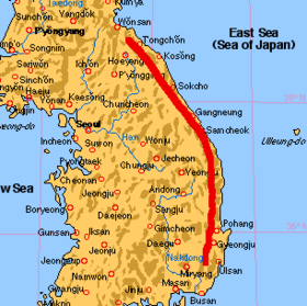 Carte simplifiée des monts Taebaek