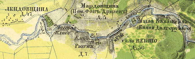 Plano del pueblo de Kovashi (Vepsho) con pueblos adyacentes.  1860