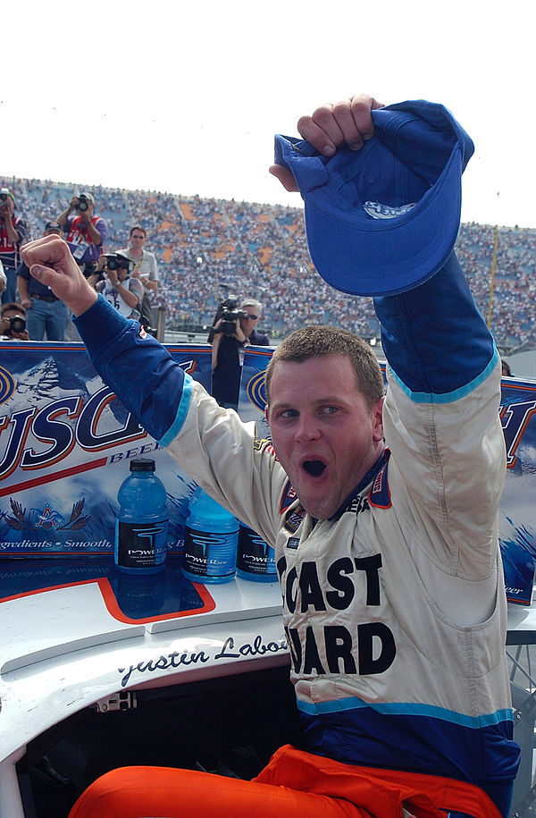 Labonte celebrates his 2004 Twister 300 win