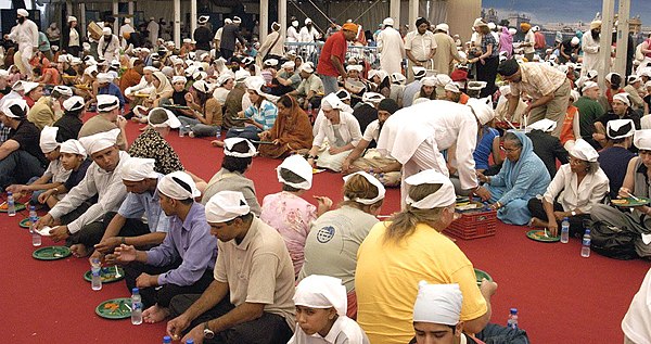 A community meal in progress at a Sikh langar