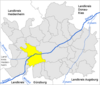 Location of the city of Lauingen (Danube) in the district of Dillingen an der Donau