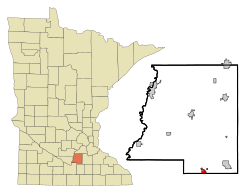伊利西恩在勒苏尔县及明尼苏达州的位置（以红色标示）